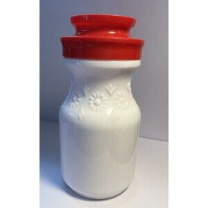 Vintage Maxwell House Coffee Jar White Milk Glass Daisy Pattern 8” Red Lid